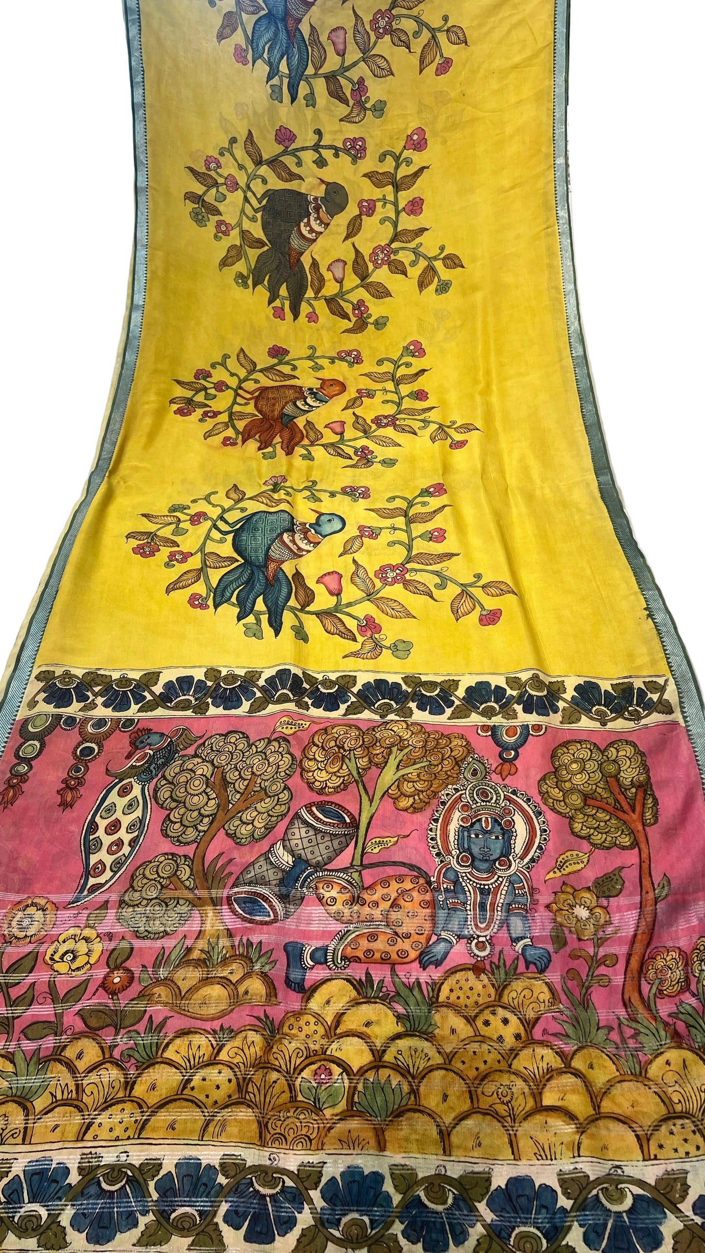 Pen Kalamkari Mangalagiri Silk Saree