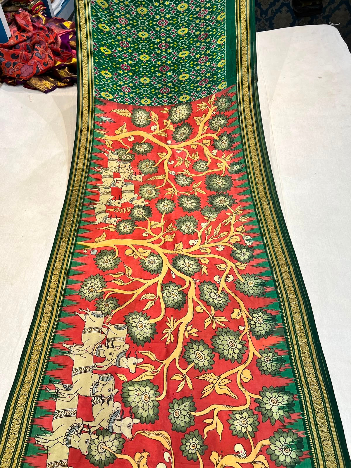 Pen Kalamkari Ikkath Saree