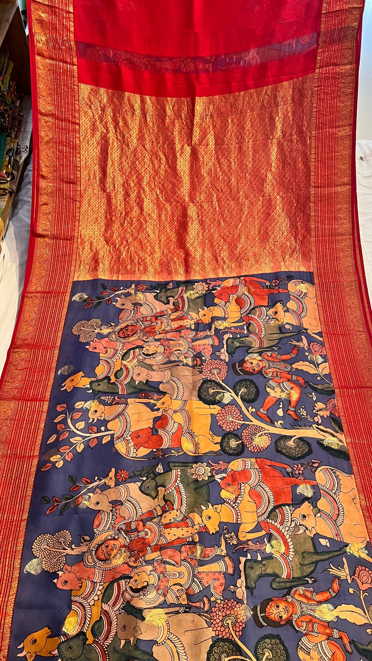 Pen Kalamkari Kanchi Pattu Saree