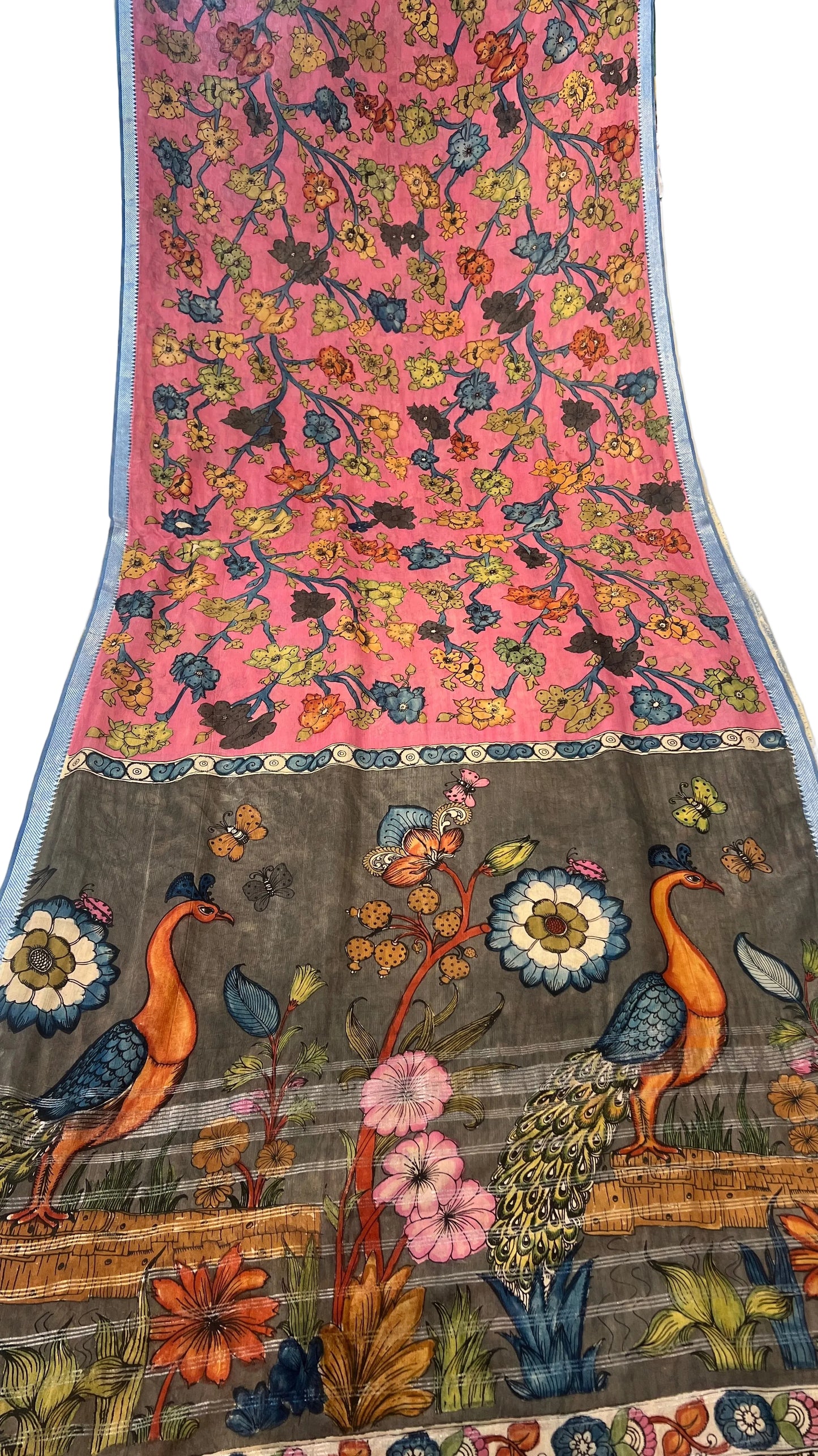 Pen Kalamkari Mangalagiri Silk Saree