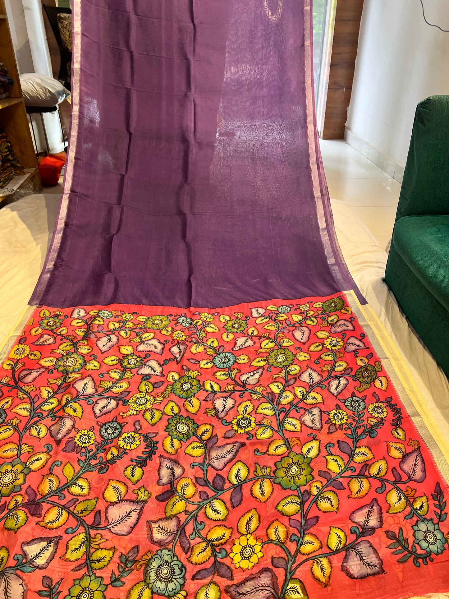Pen Kalamkari Mangalagiri Silk Saree