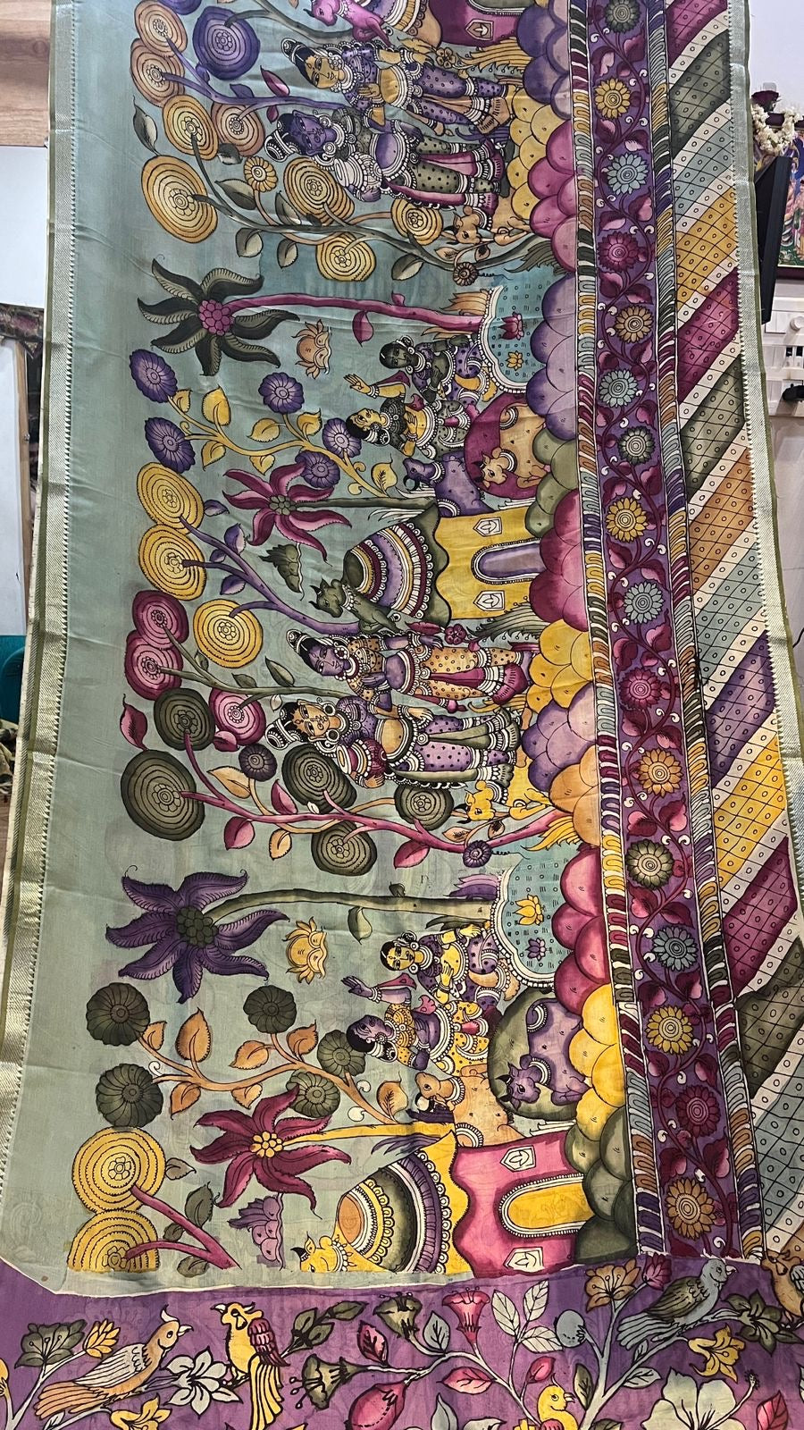 Pen Kalamkari Mangalagiri Silk Saree
