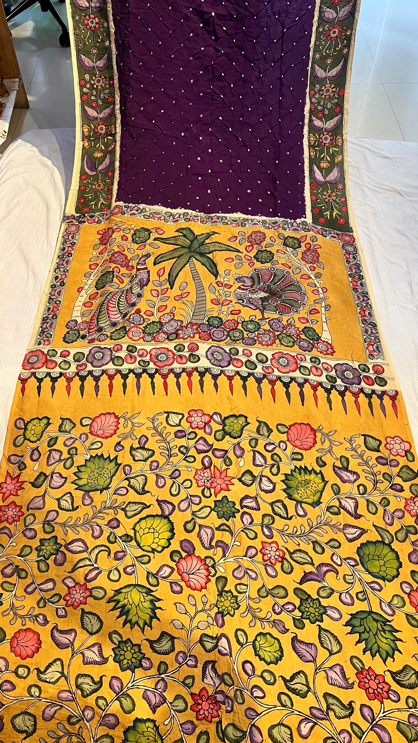 Pen Kalamkari Bandhini Saree