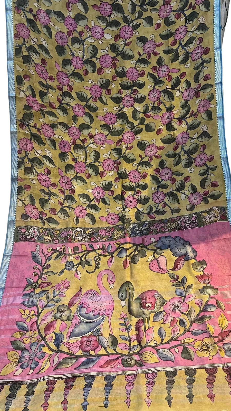 Pen Kalamkari Mangalagiri Silk Saree