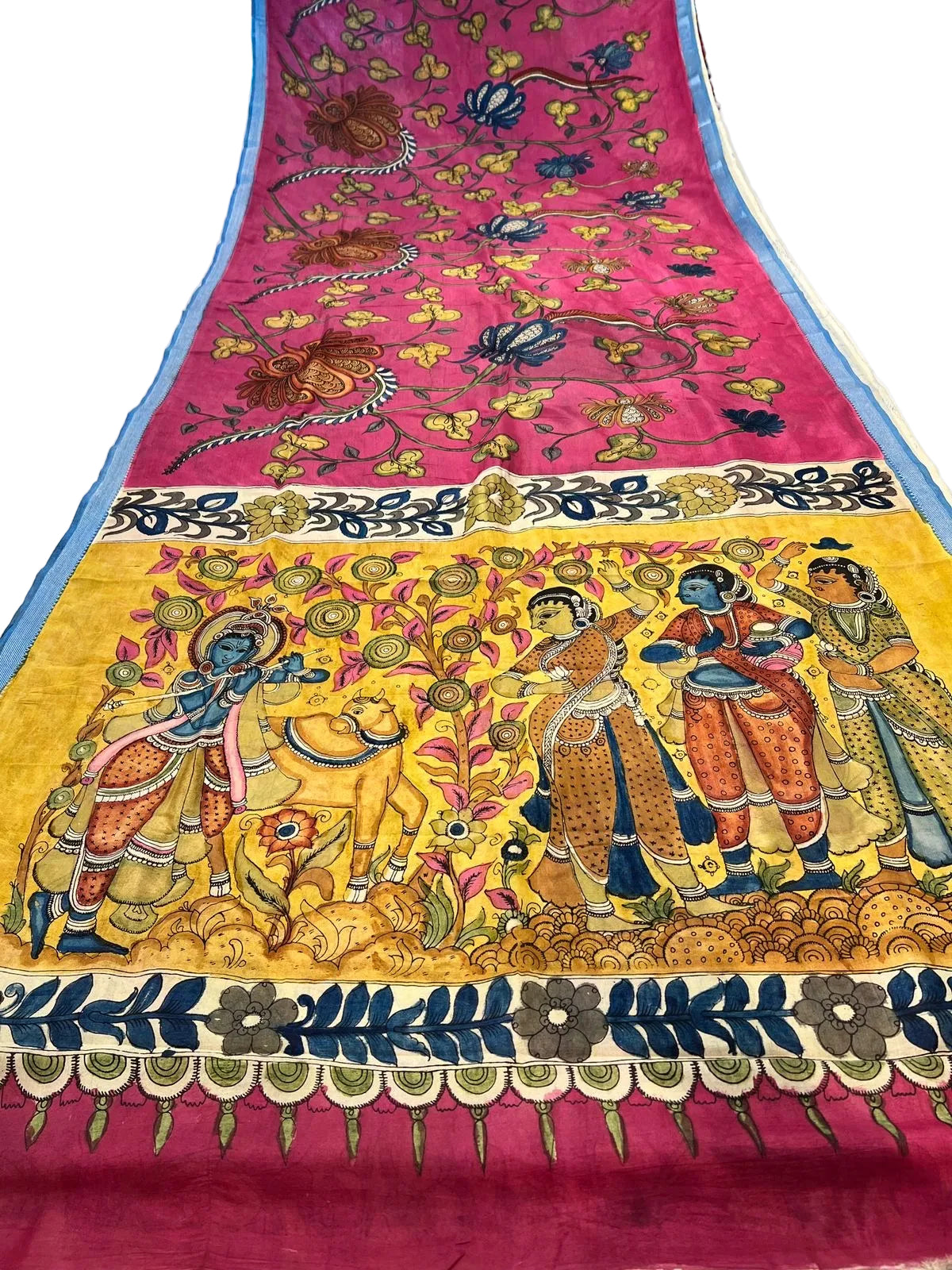 Pen Kalamkari Mangalagiri Silk Saree
