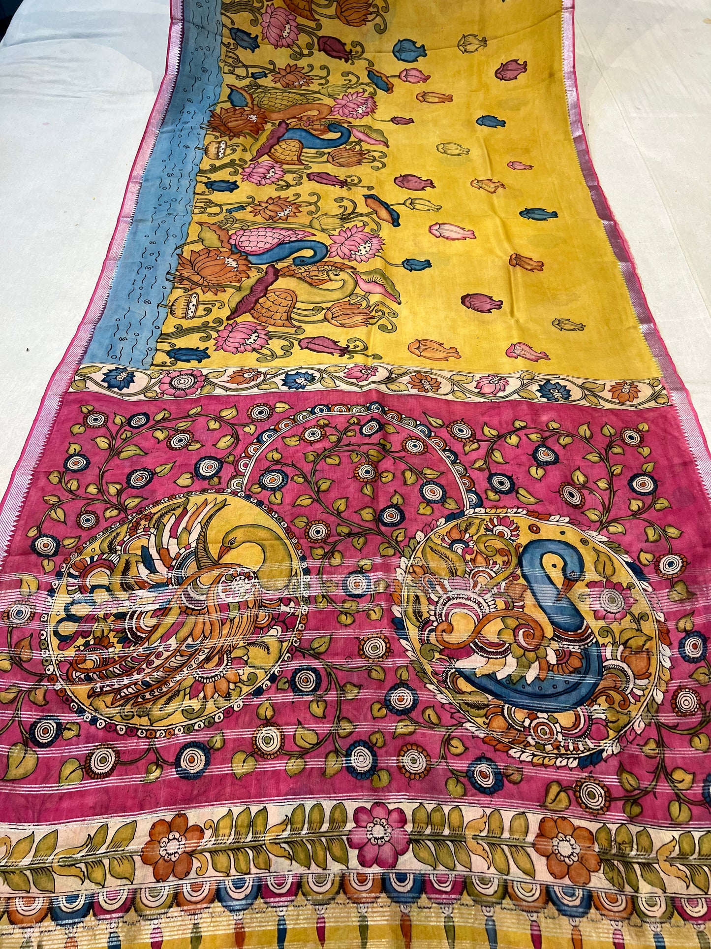 Pen Kalamkari Mangalagiri Silk Saree