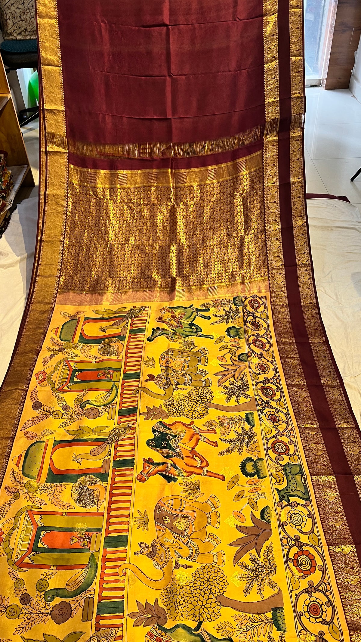 Pen Kalamkari Kanchi Pattu Saree