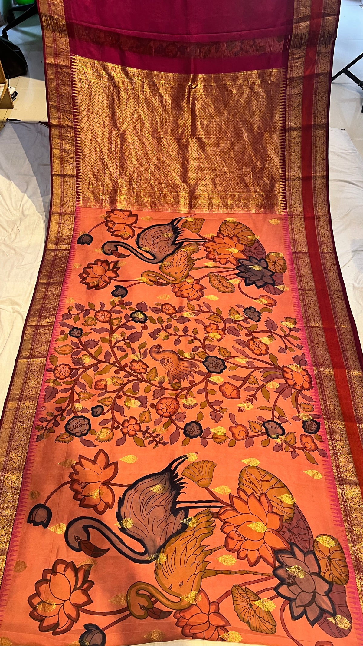 Pen Kalamkari Kanchi Pattu Saree