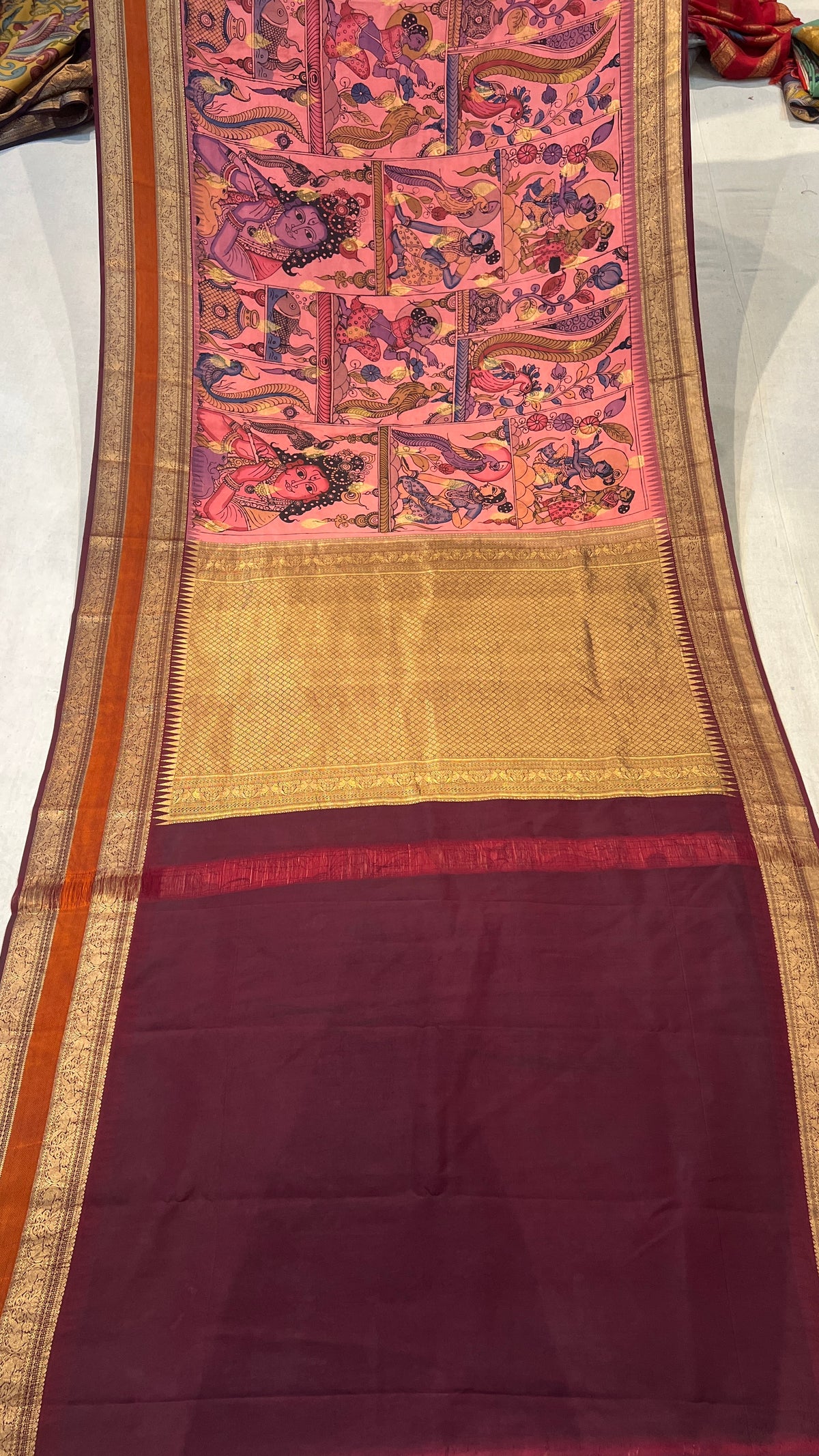 Pen Kalamkari Elegance on Pure Kanchi Pattu