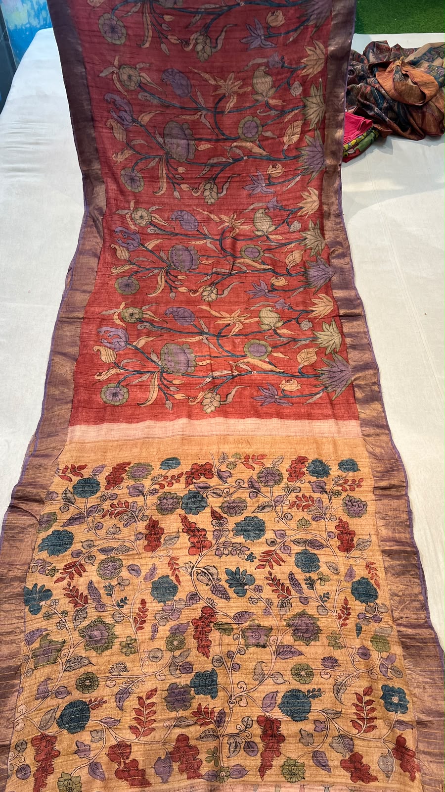 Pen Kalamkari Desi Tussar Saree