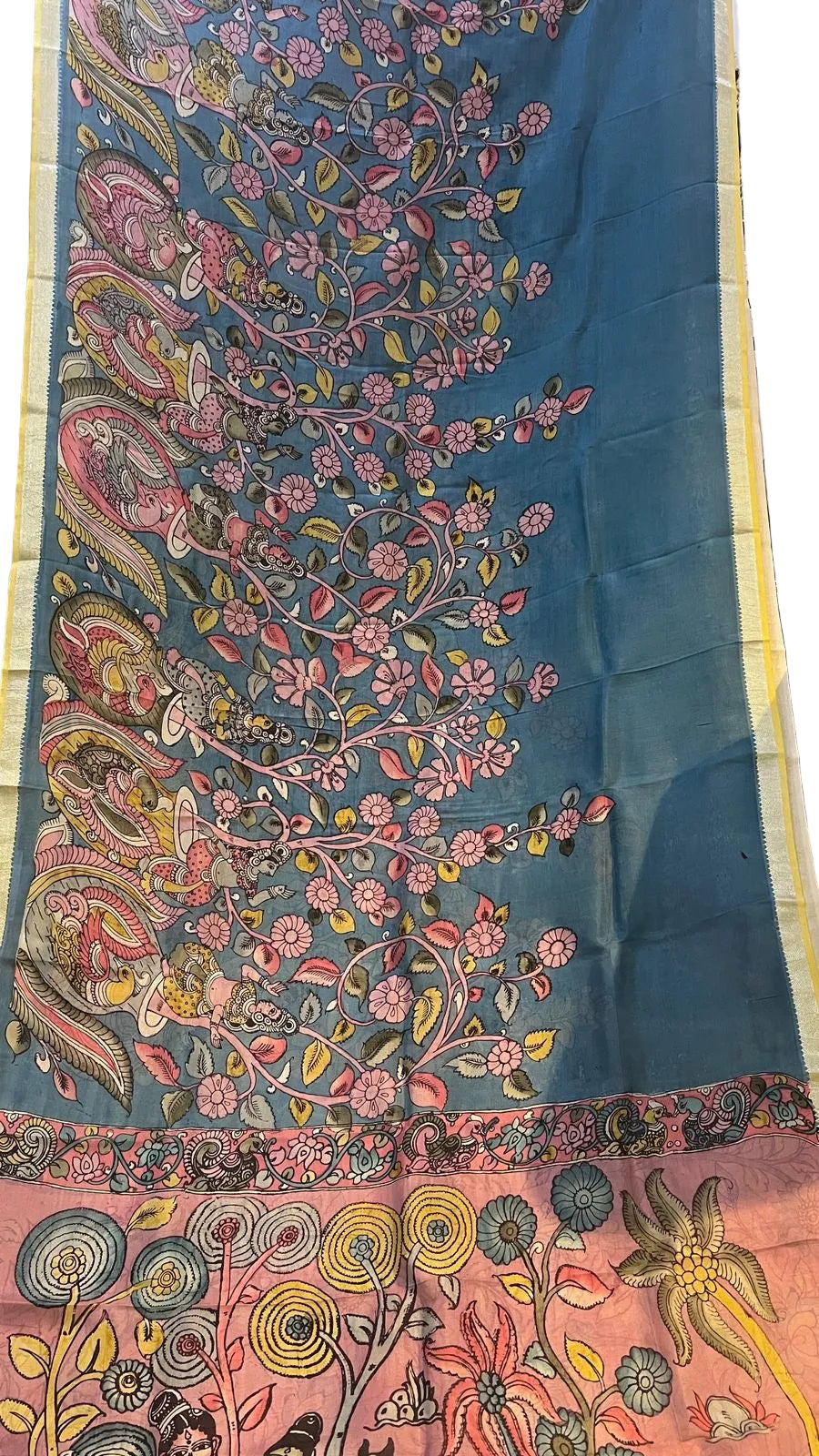 Pen Kalamkari Mangalagiri Silk Saree