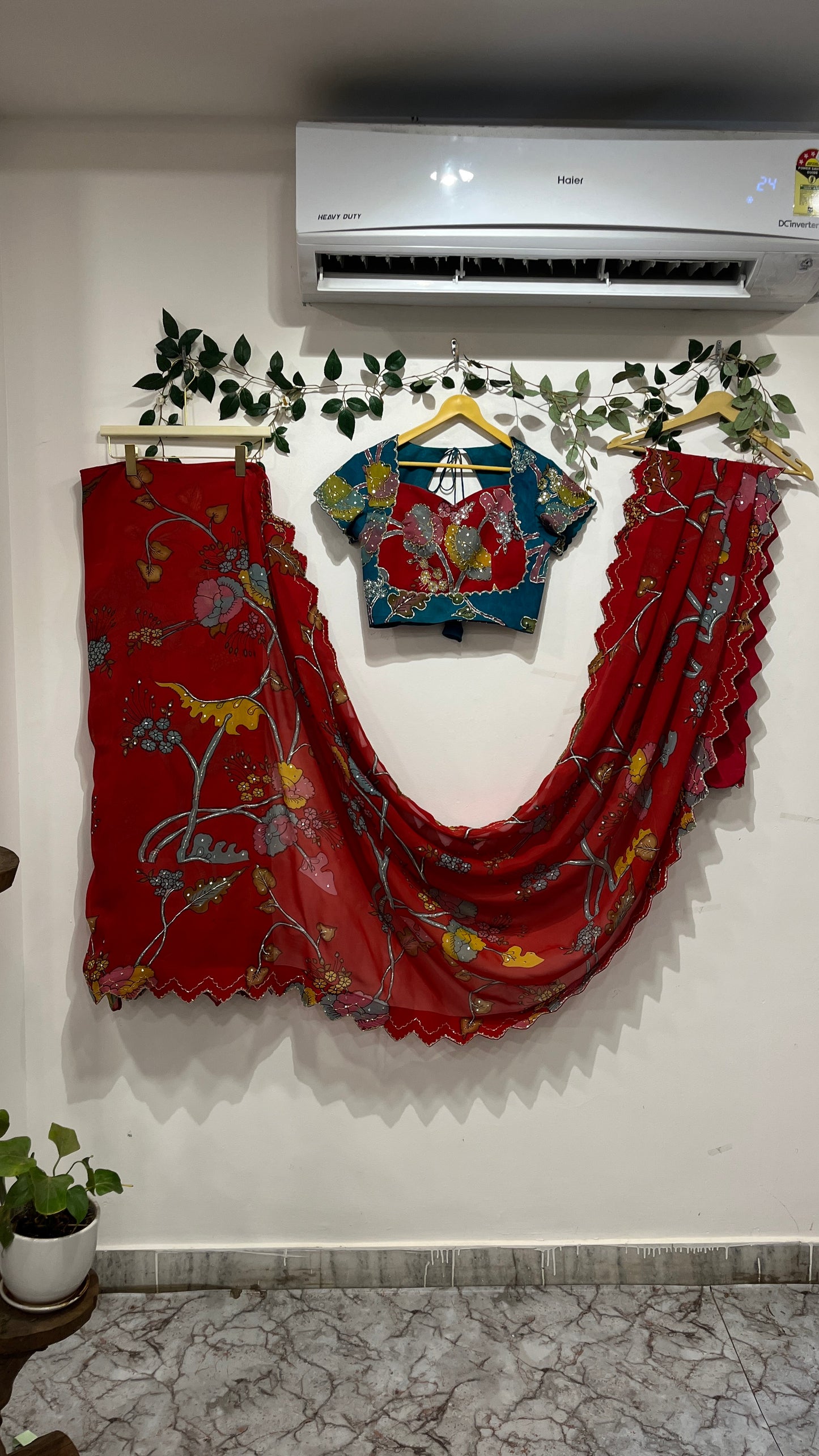Red color Organza saree