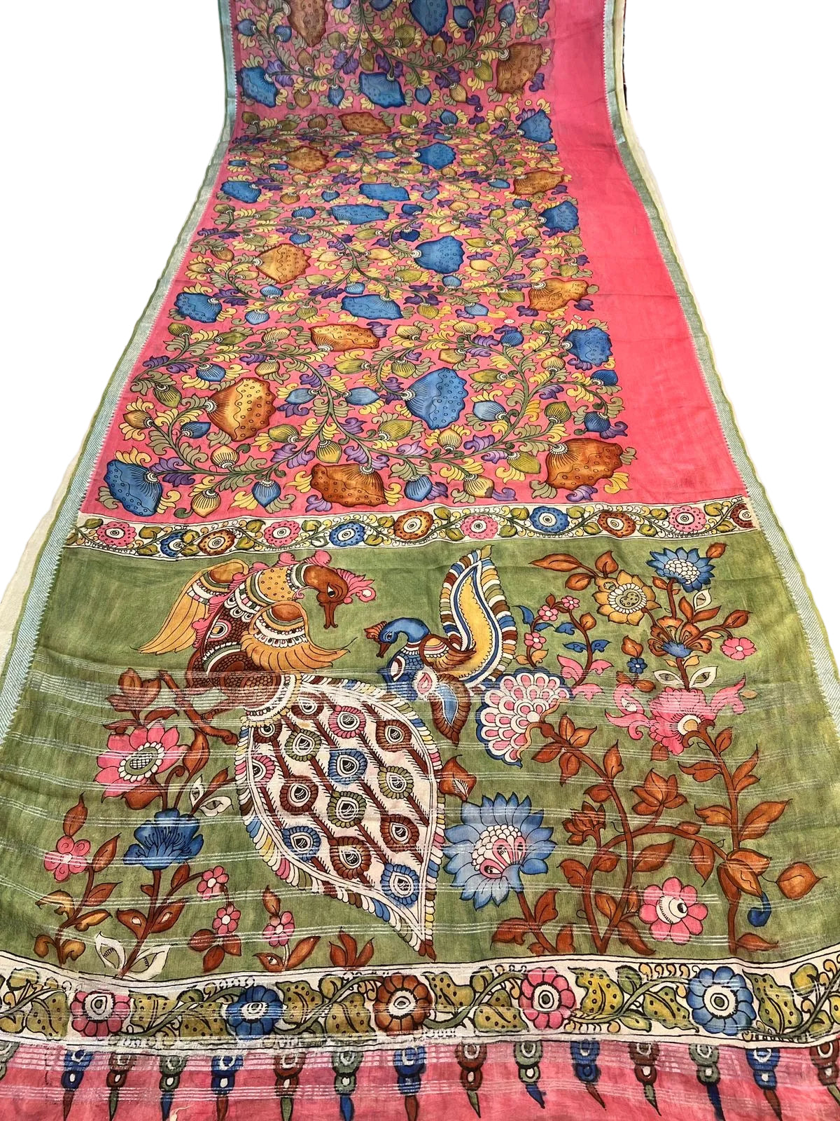 Pen Kalamkari Mangalagiri Silk Saree