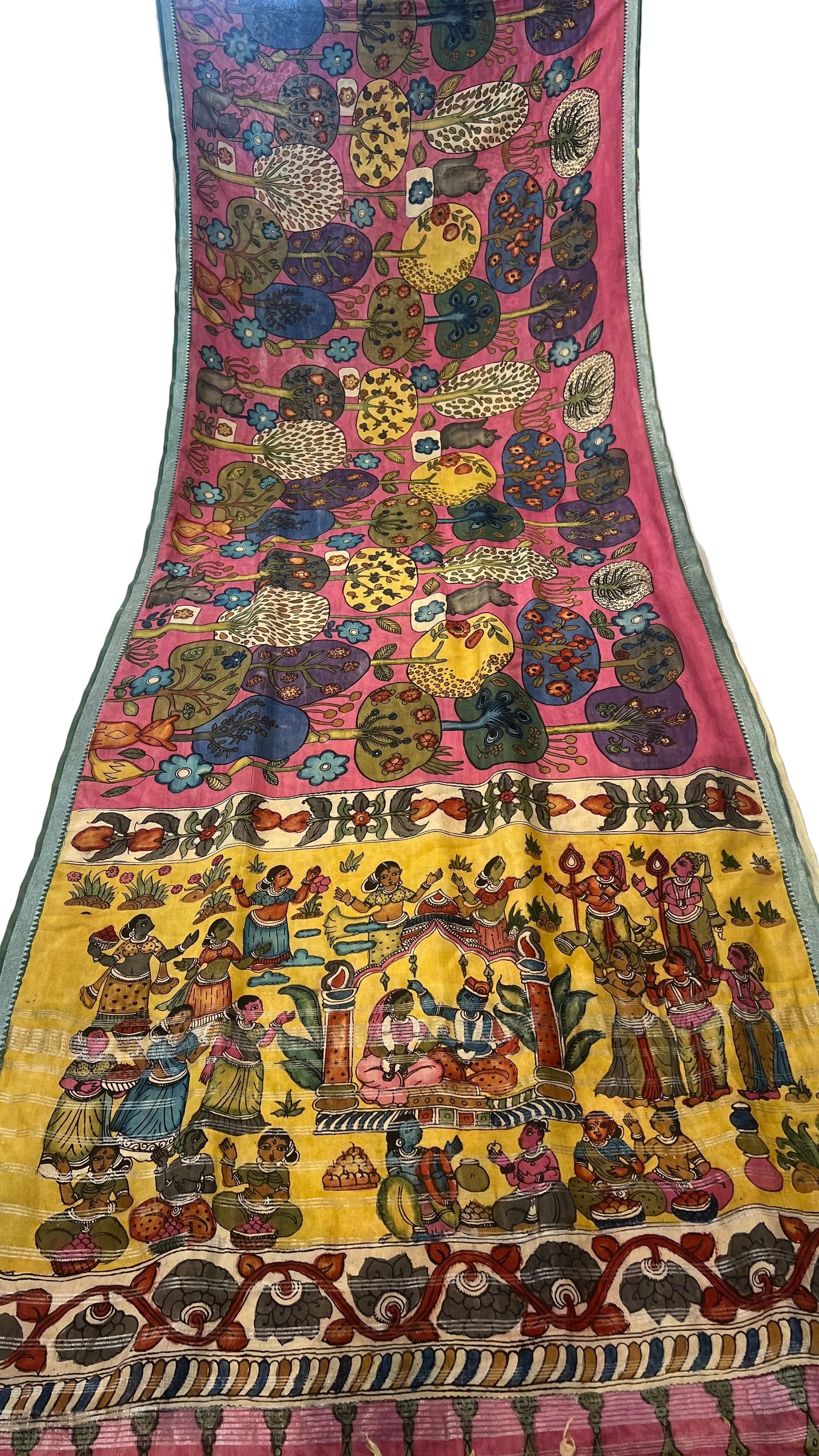 Pen Kalamkari Mangalagiri Silk Saree