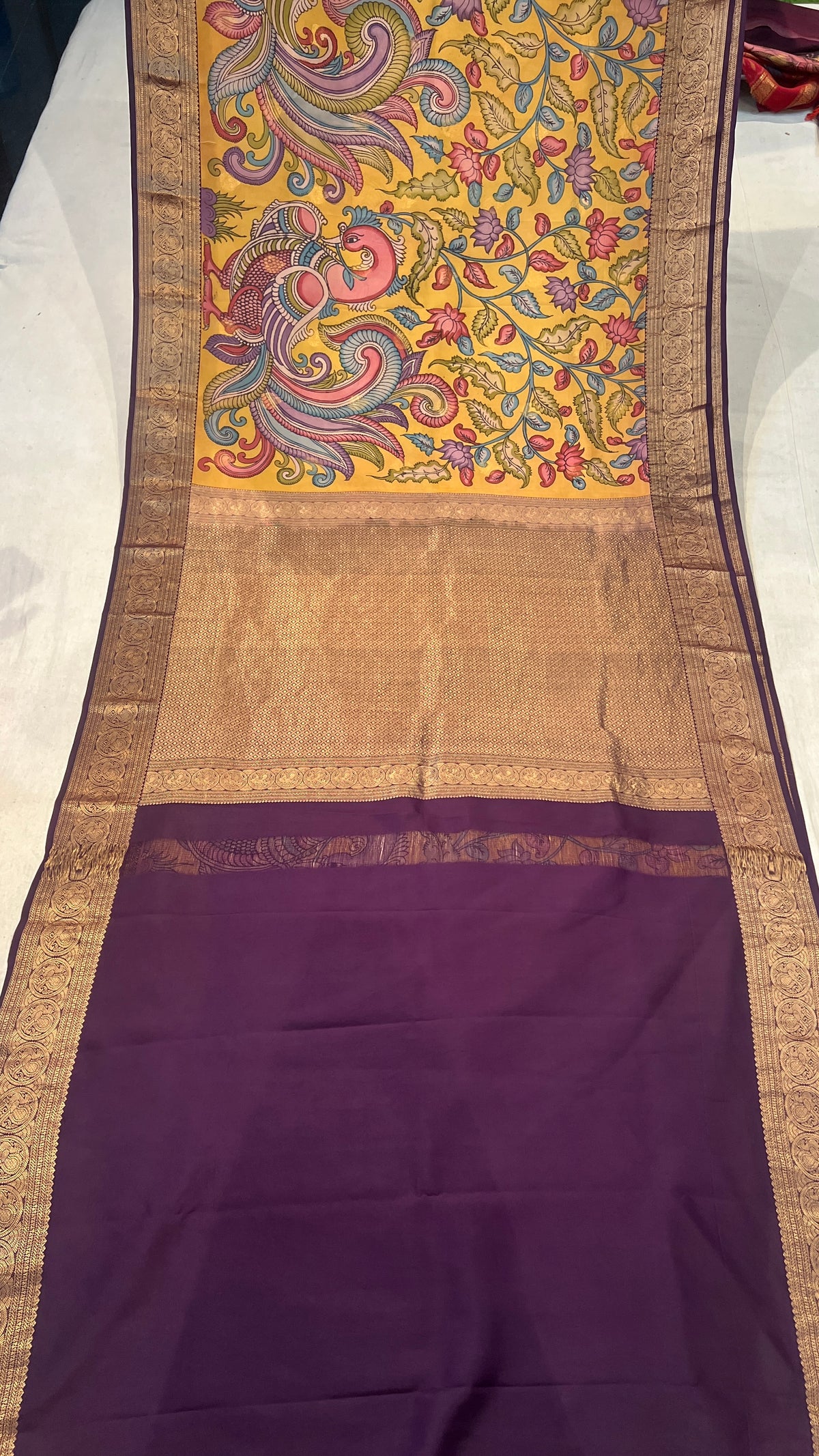 Pen Kalamkari Kanchi Pattu Saree