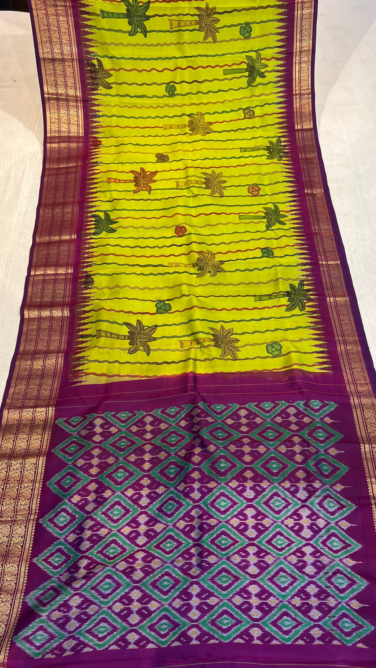 Pen Kalamkari Ikkath Pattu Kanchi Border Saree