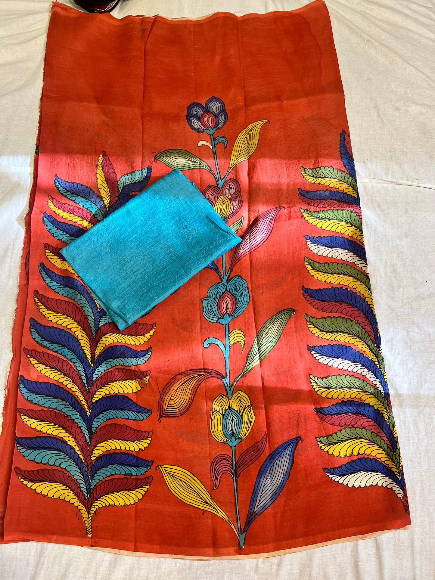 Pen kalamkari Bangalore silk 2 piece set