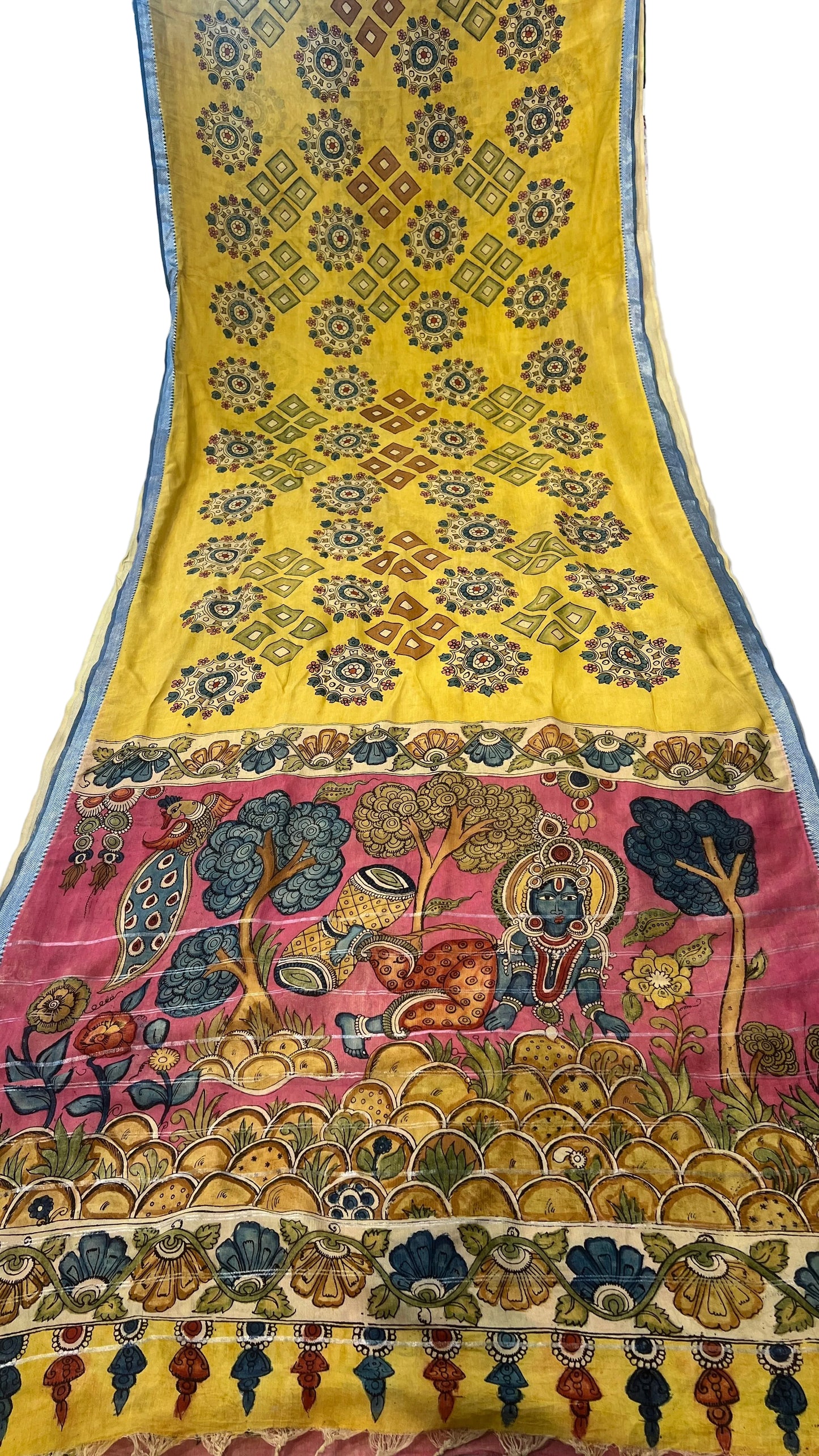 Pen Kalamkari Mangalagiri Silk Saree