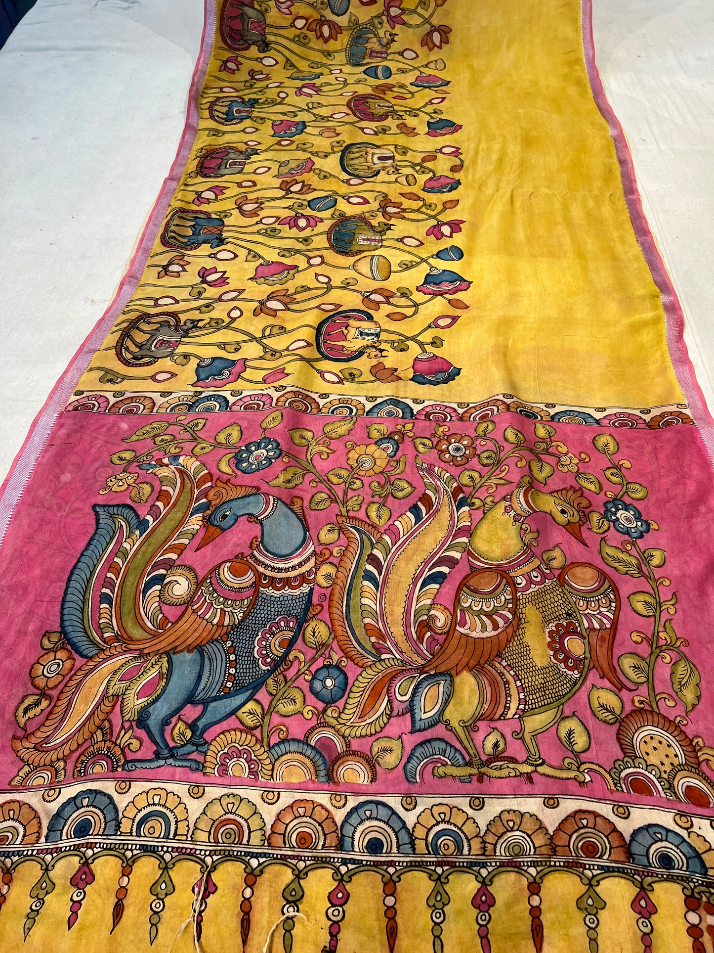 Pen Kalamkari Mangalagiri Silk Saree
