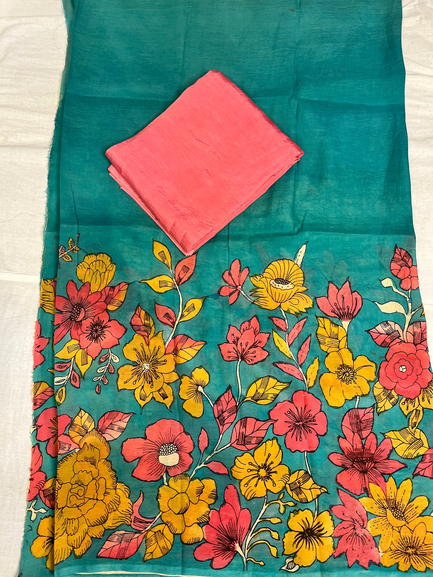 Pen kalamkari Bangalore silk 2 piece set