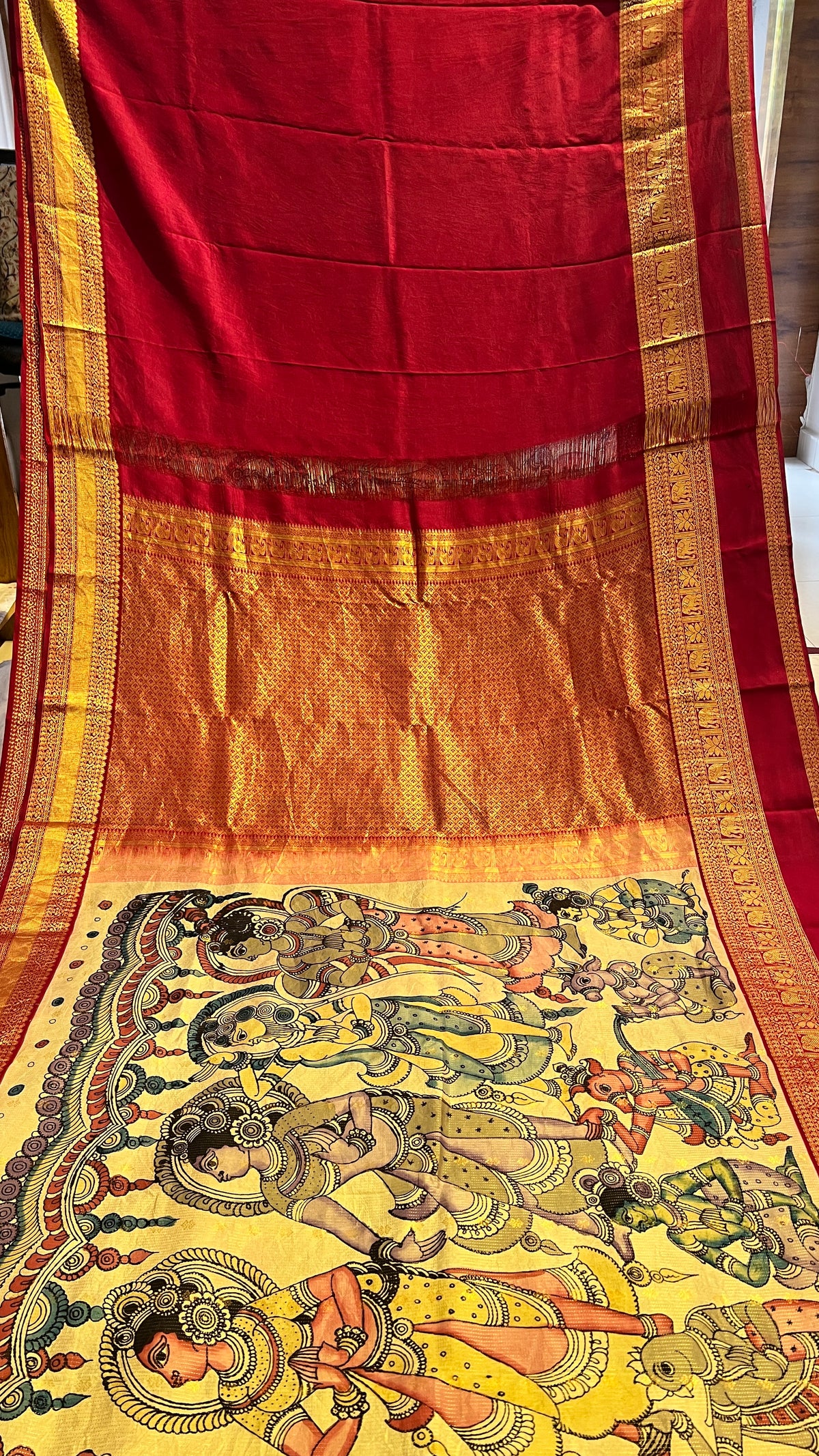 Pen Kalamkari Kanchi Pattu Saree