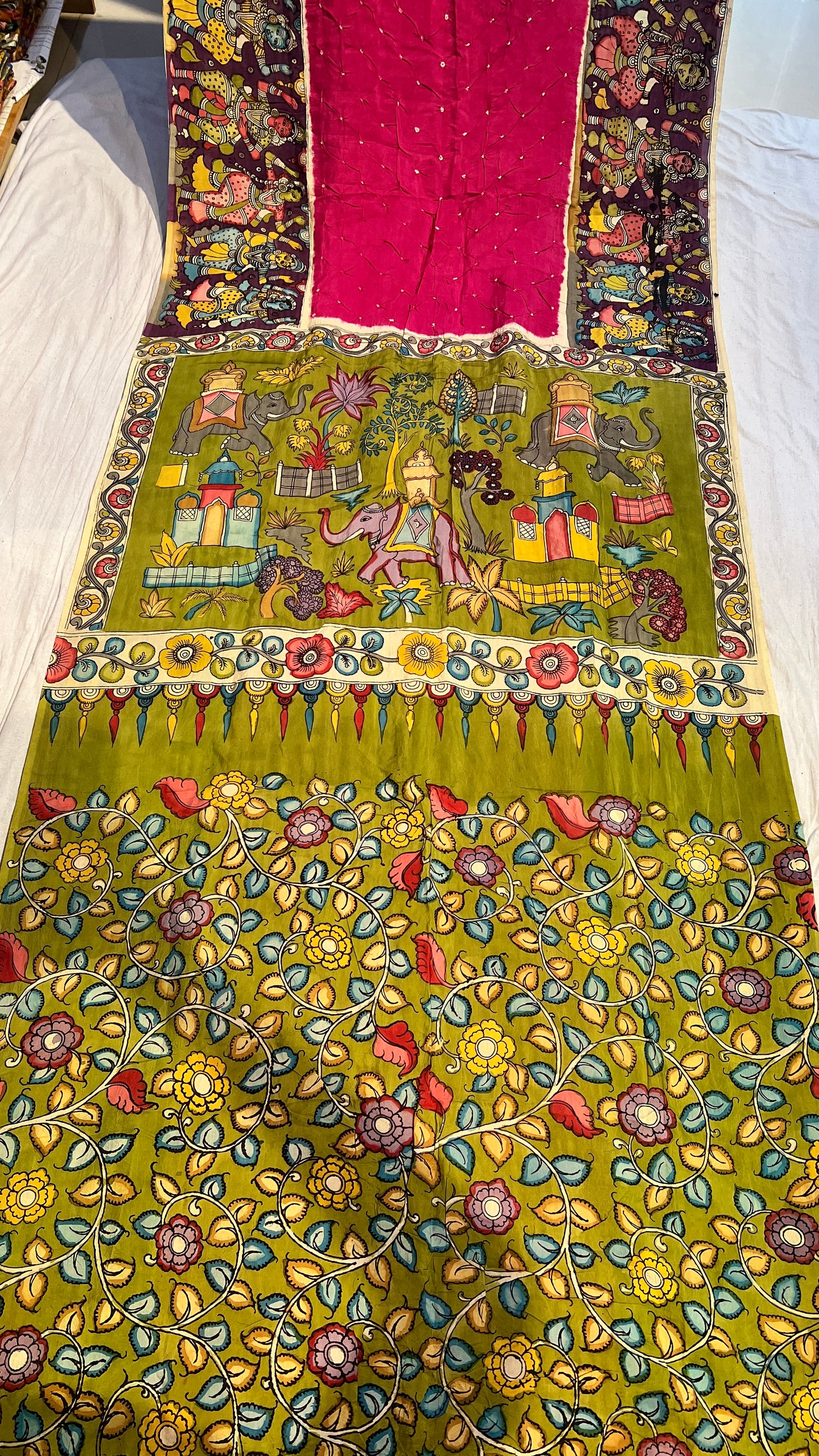 Pen Kalamkari Bandhini Saree