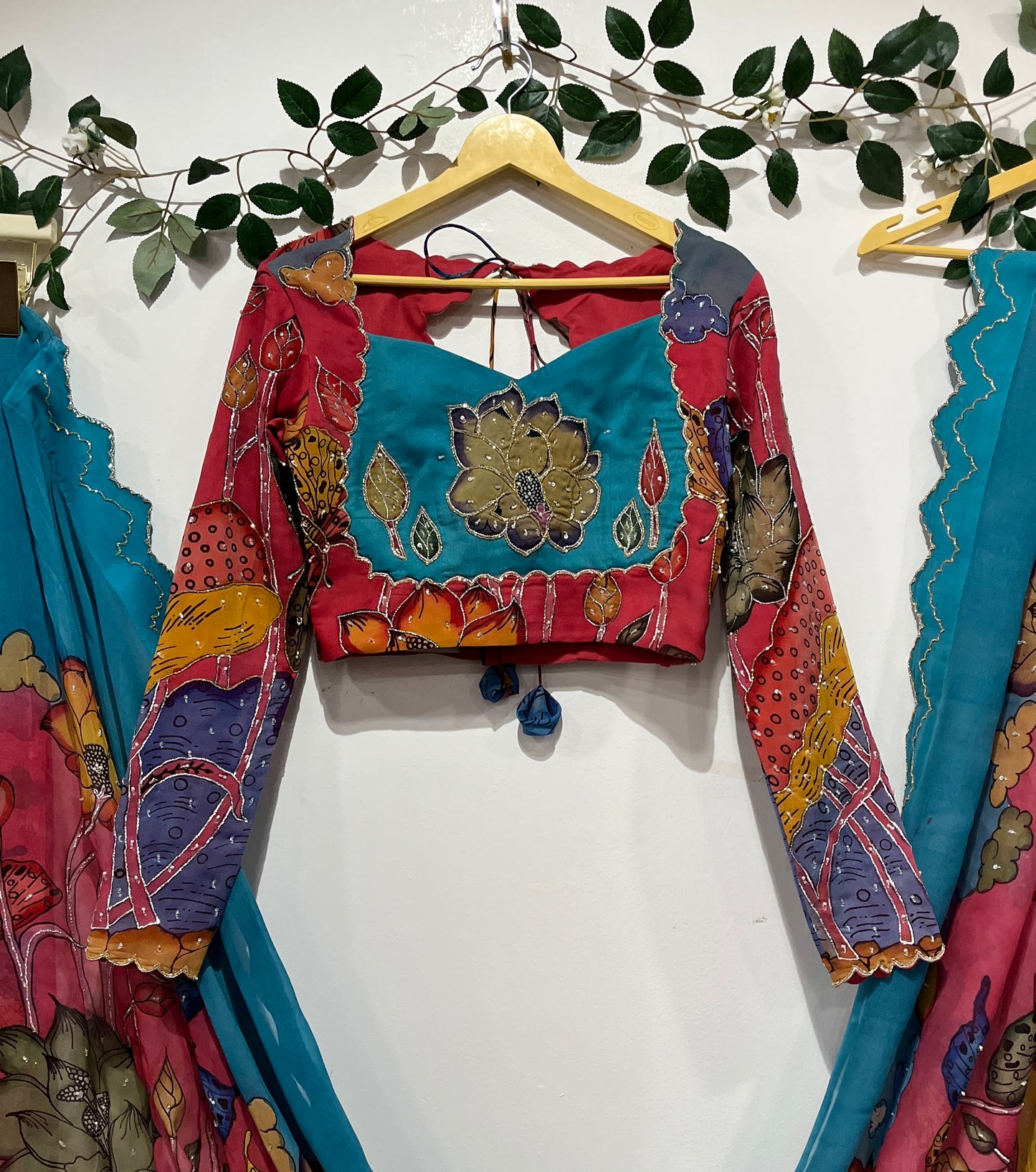 Pen Kalamkari Organza Saree with Butterfly Design