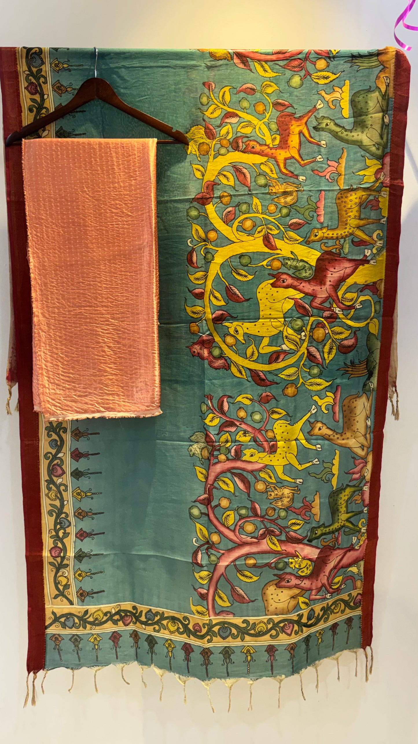 Gaji silk suit with pen kalamkari duppata