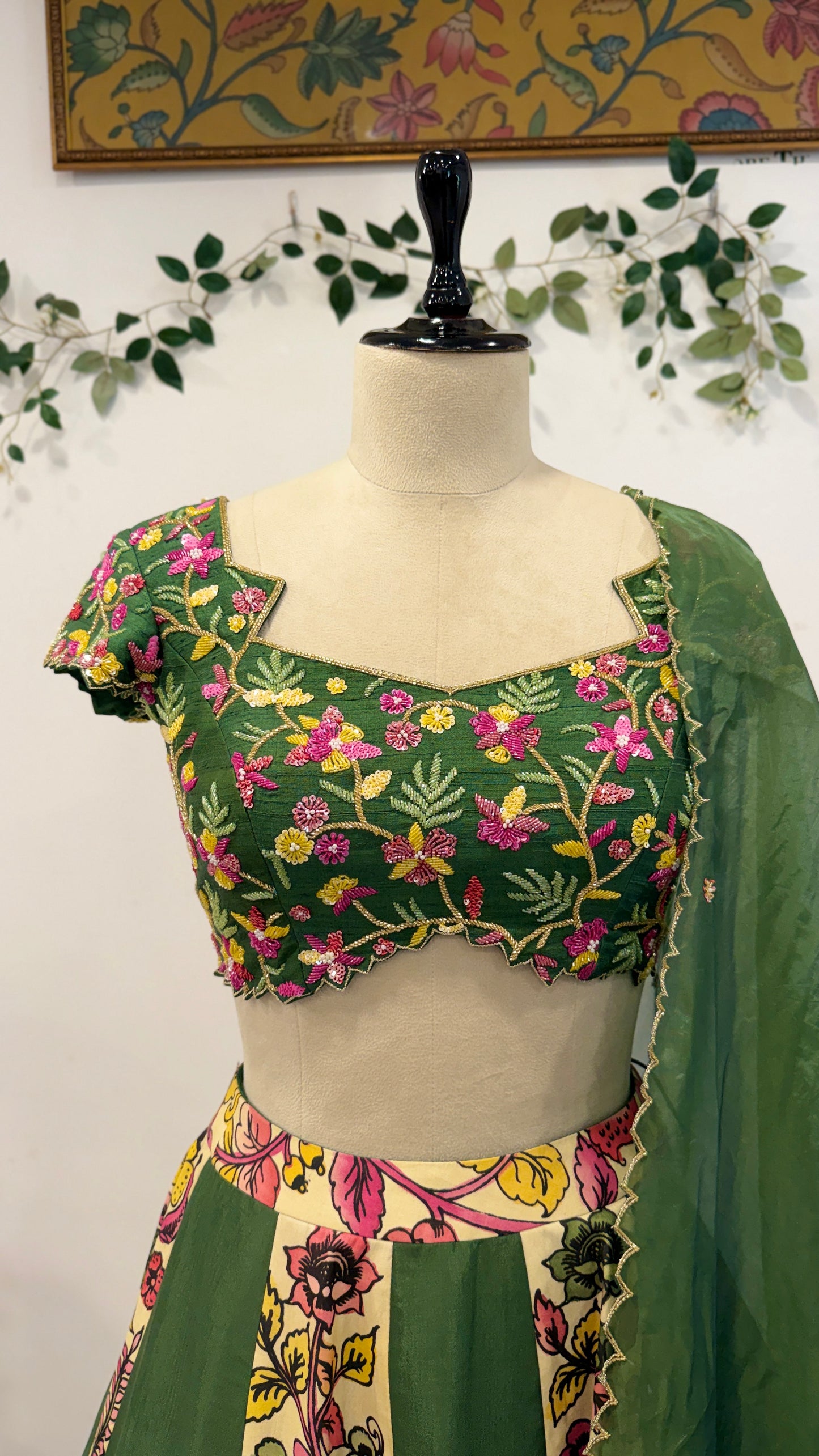 Kali Pattern Pen Kalamkari Lehenga
