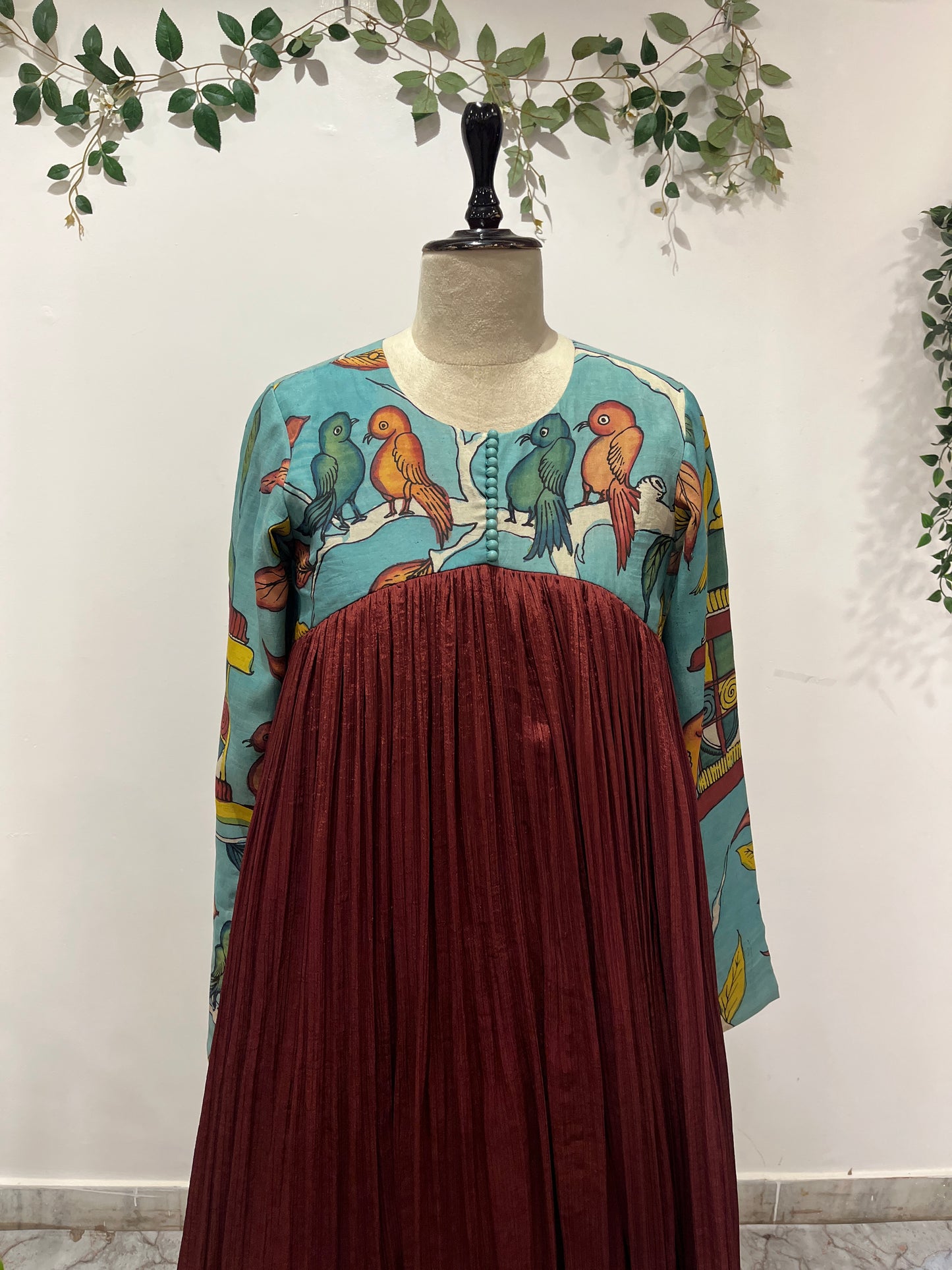 Pen Kalamkari Flared Anarkali Frock Long Frock