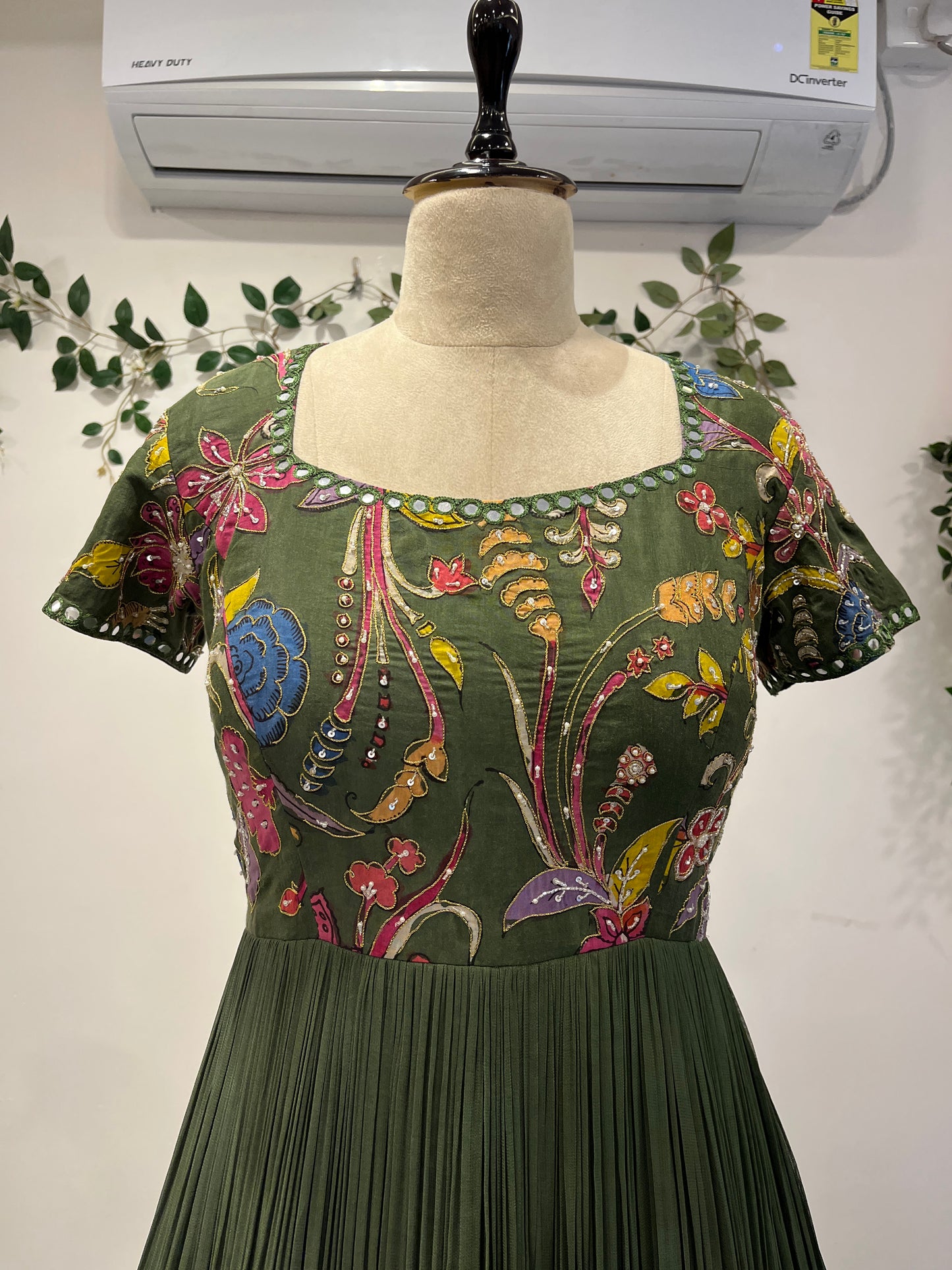 Bottle Green Organza Dress Long Frock
