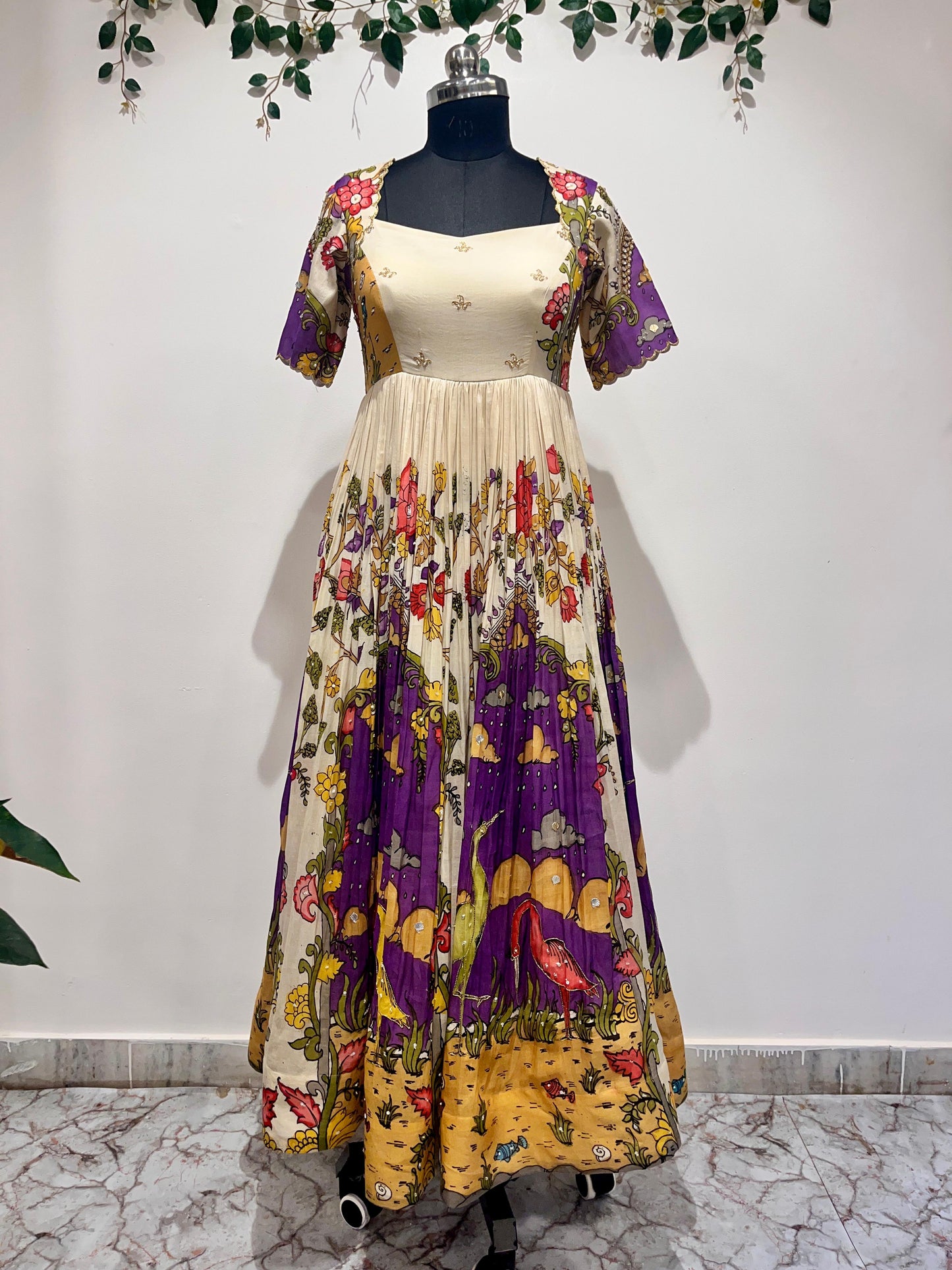 Cranes Half White Frock-1 Long Frock