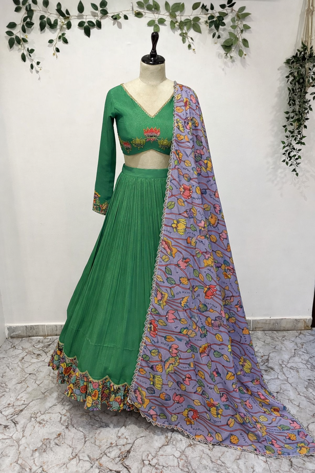 Green Crush Tissue Lehenga