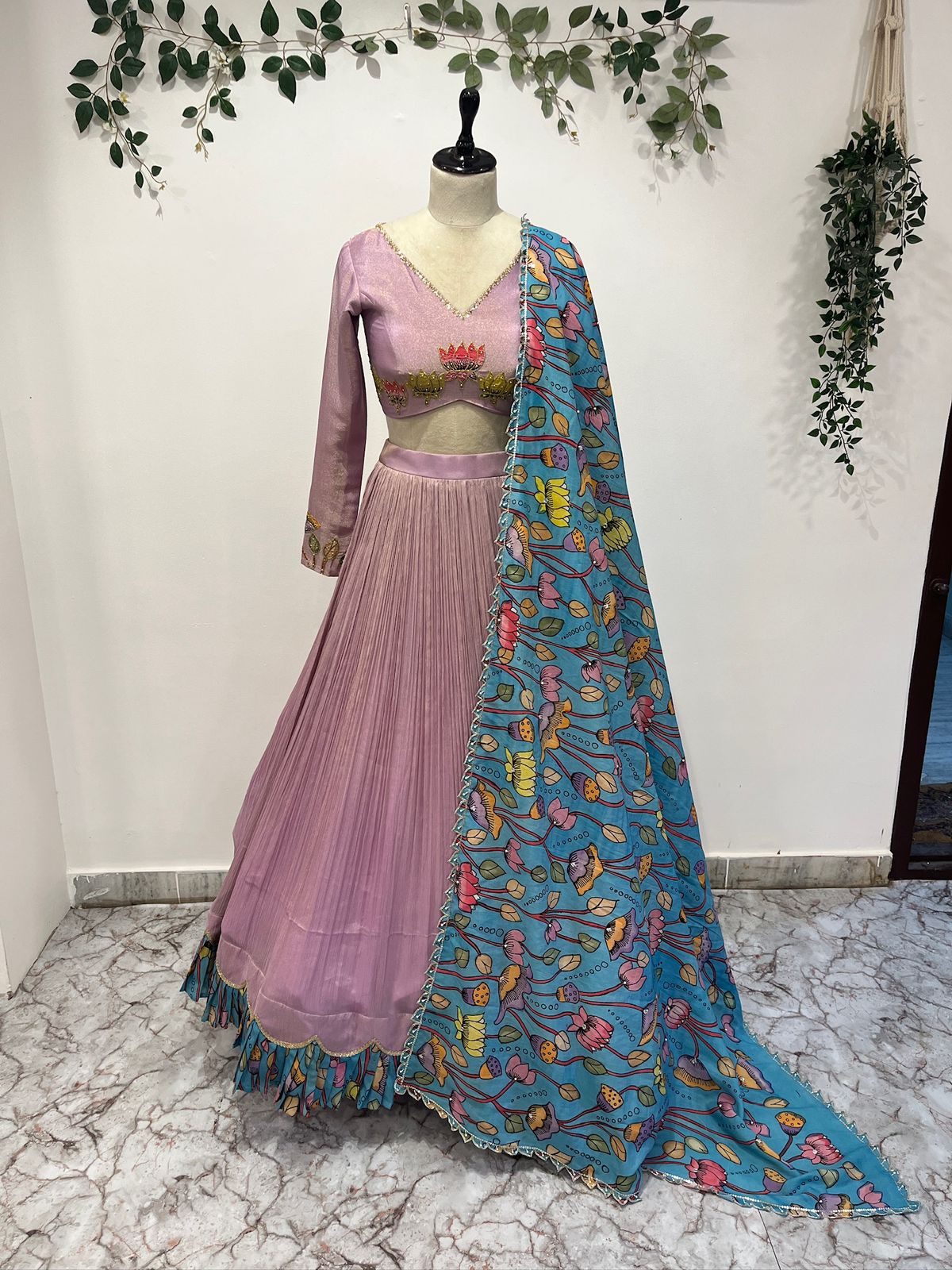 Lilac Color Crush Tissue Lehenga