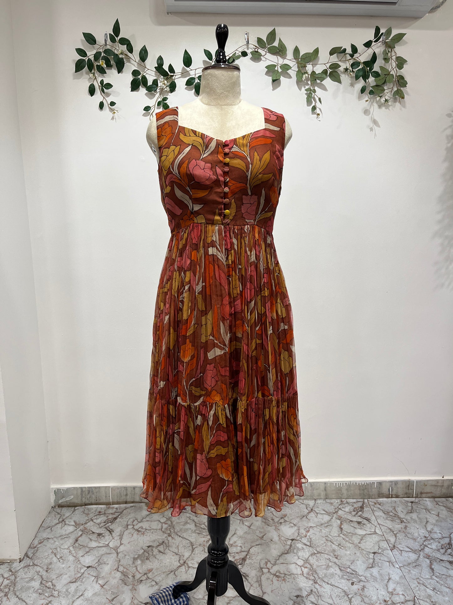 Maroon Chiffon Frock Long Frock