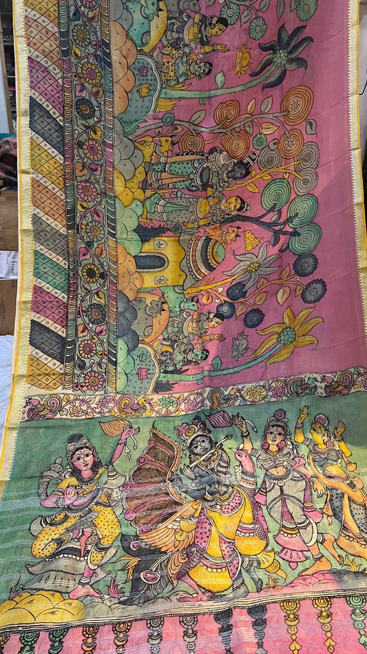 Pen Kalamakari Mangalagiri Silk Saree