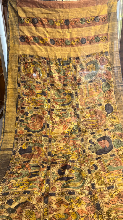 Pen Kalamkari Desi Tussar Sarees
