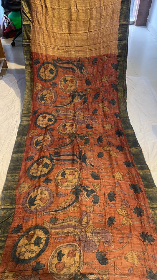 Pen Kalamkari Desi Tussar Saree