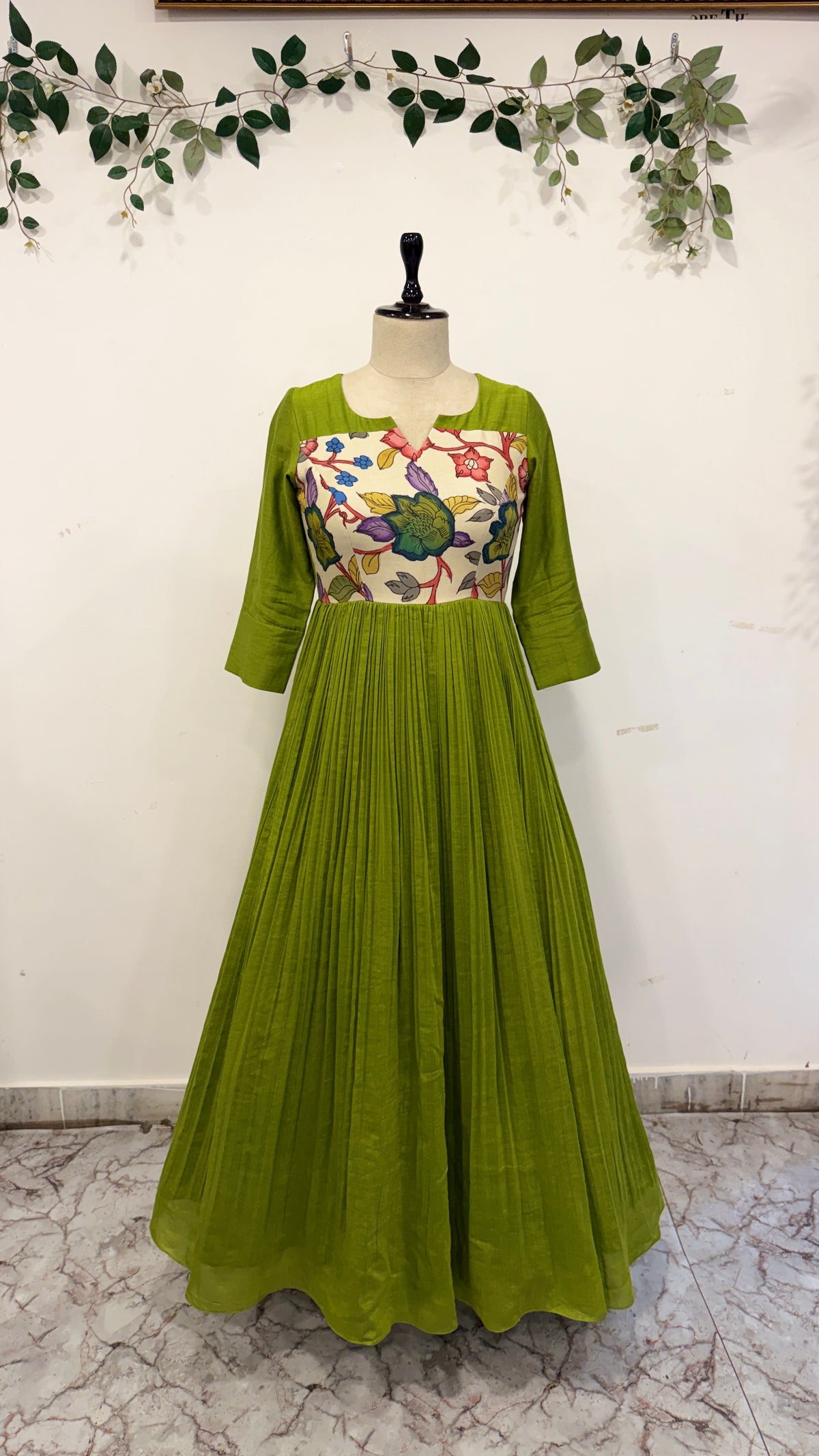 Pen Kalamkari Mul Chanderi Long Frock