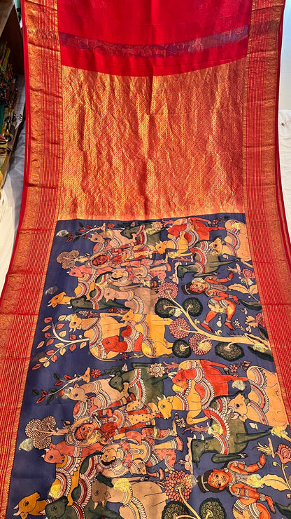 Pen Kalamkari Kanchi Pattu Saree