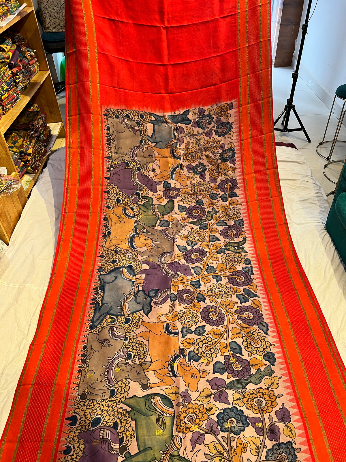 Pen Kalamkari Kanchi Pattu Saree