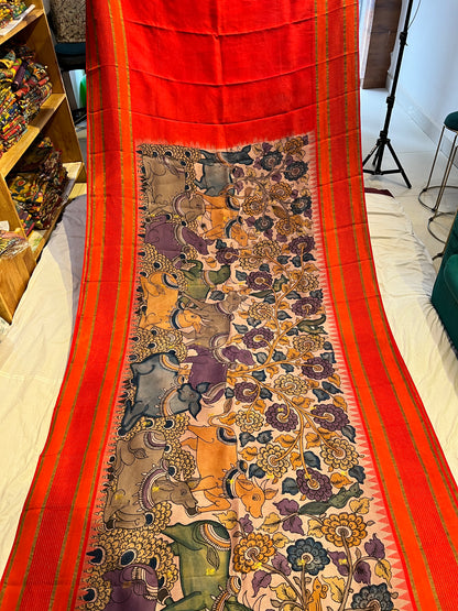 Pen Kalamkari Kanchi Pattu Saree