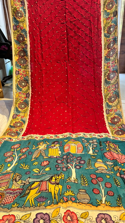 Pen Kalamkari Bandhini Saree