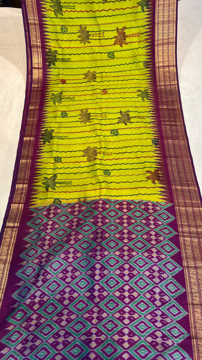 Pen Kalamkari Ikkath Pattu Kanchi Border Saree