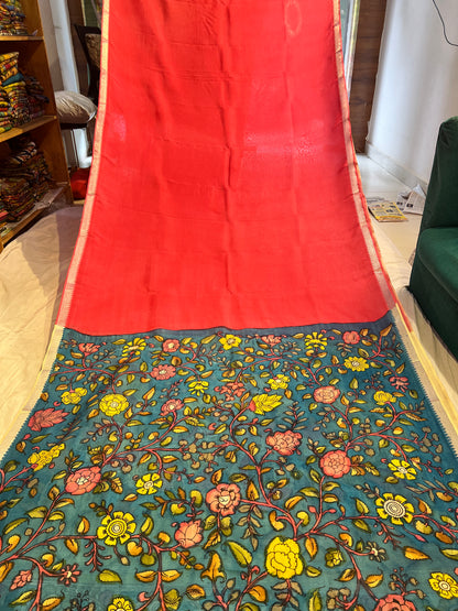 Pen Kalamkari Mangalagiri Silk Saree