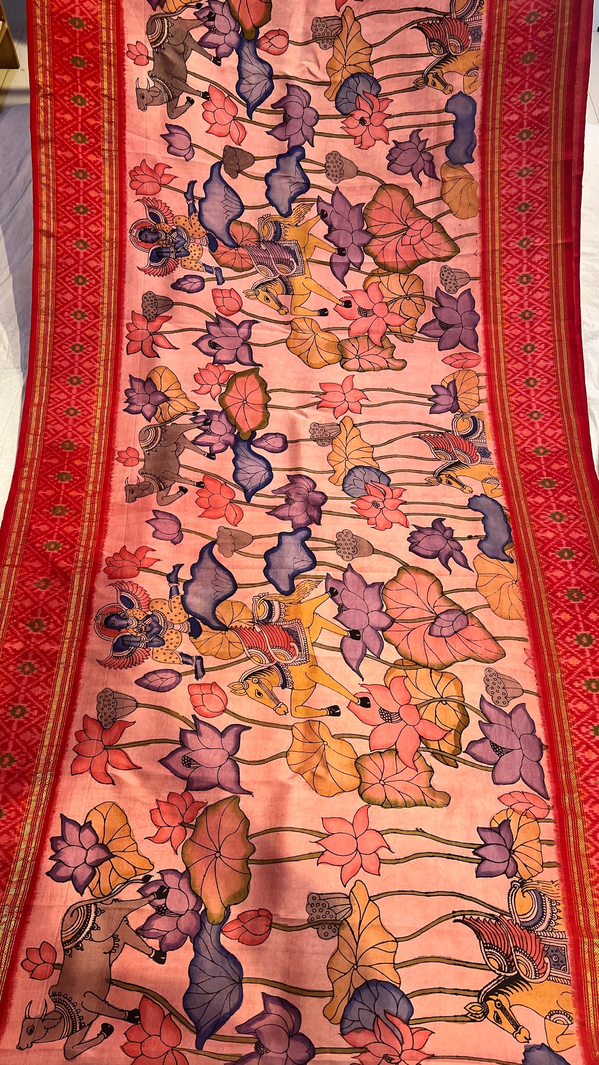 Pen Kalamkari Ikkath Pattu Saree