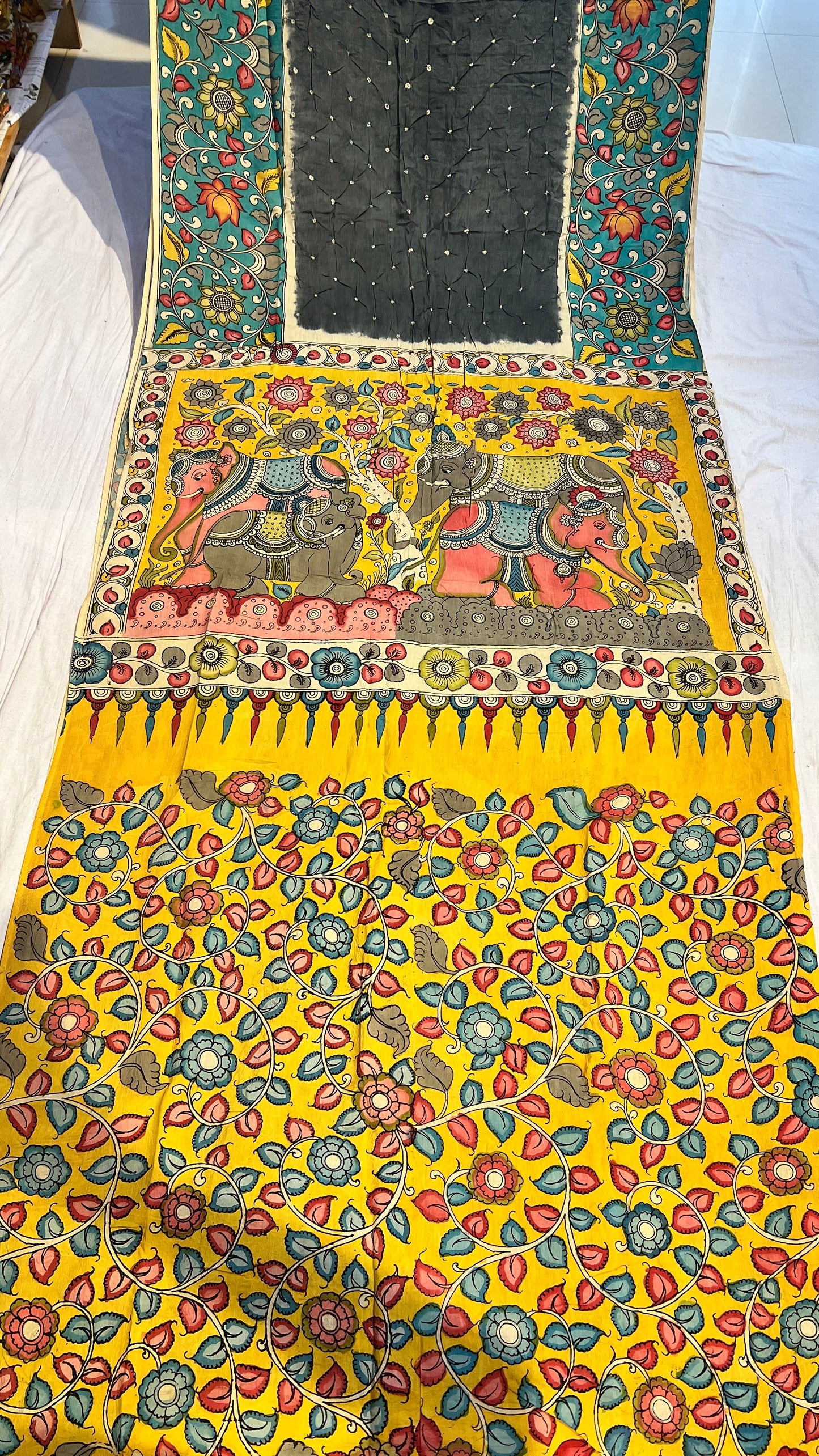 Pen Kalamkari Bandhini Saree