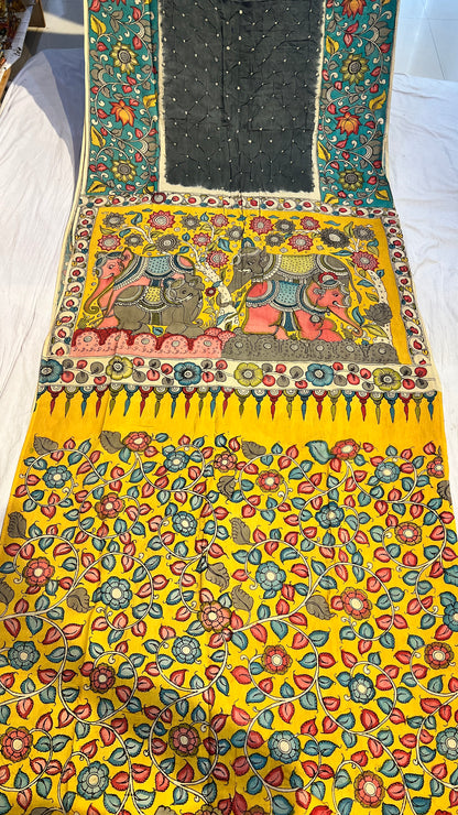 Pen Kalamkari Bandhini Saree