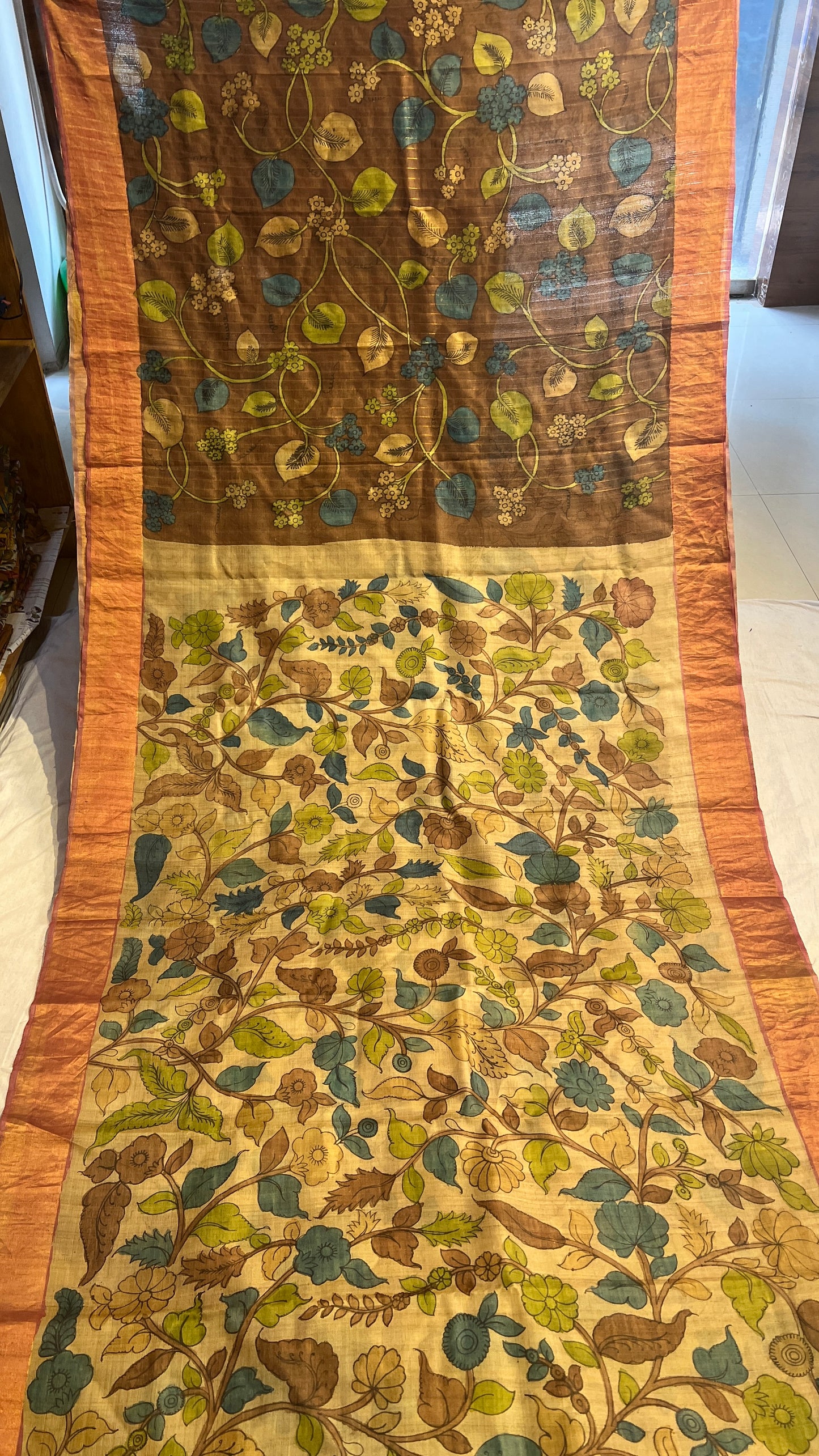 Pen Kalamkari Desi Tussar Sarees