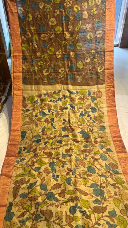 Pen Kalamkari Desi Tussar Sarees